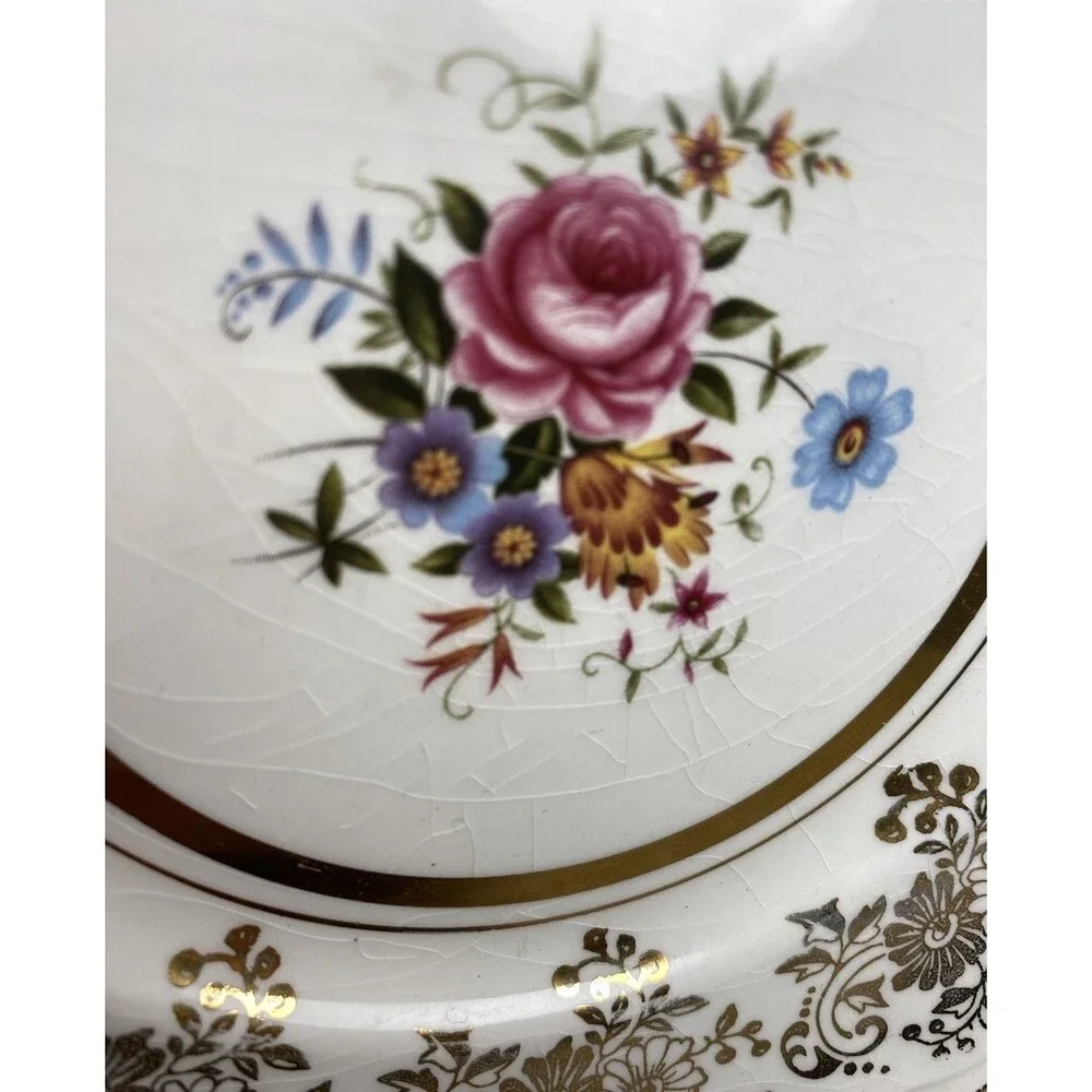 Vintage Alfred Meakin Golden Posy Dessert Plates 6.5” Set of 4 22K Gold England